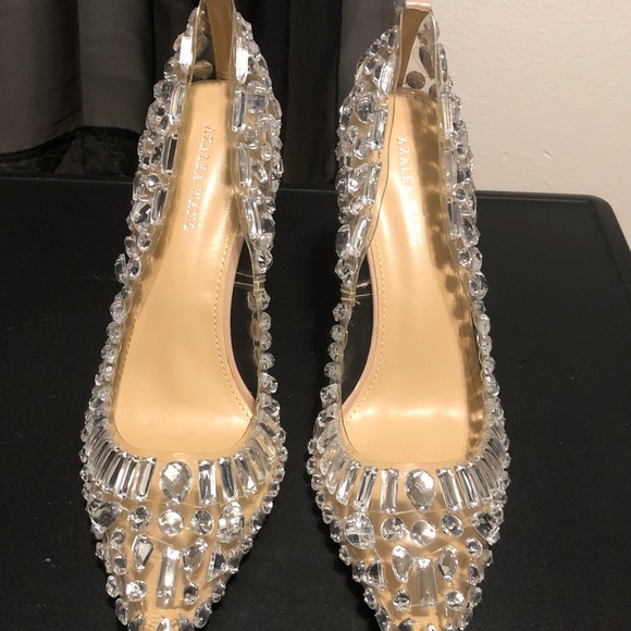 Azalea Wang Shoes - Crystal-Embellished Clear Slingback Heels - Clear/Gold Insole
